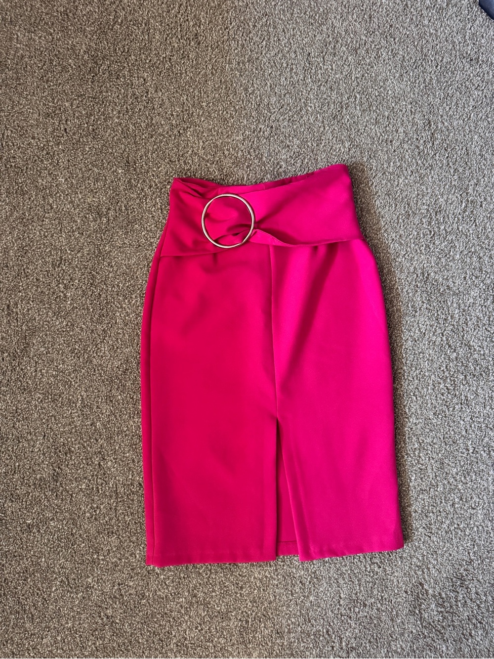 Zara Hot Pink High-Waist Pencil Skirt with Ring Detail